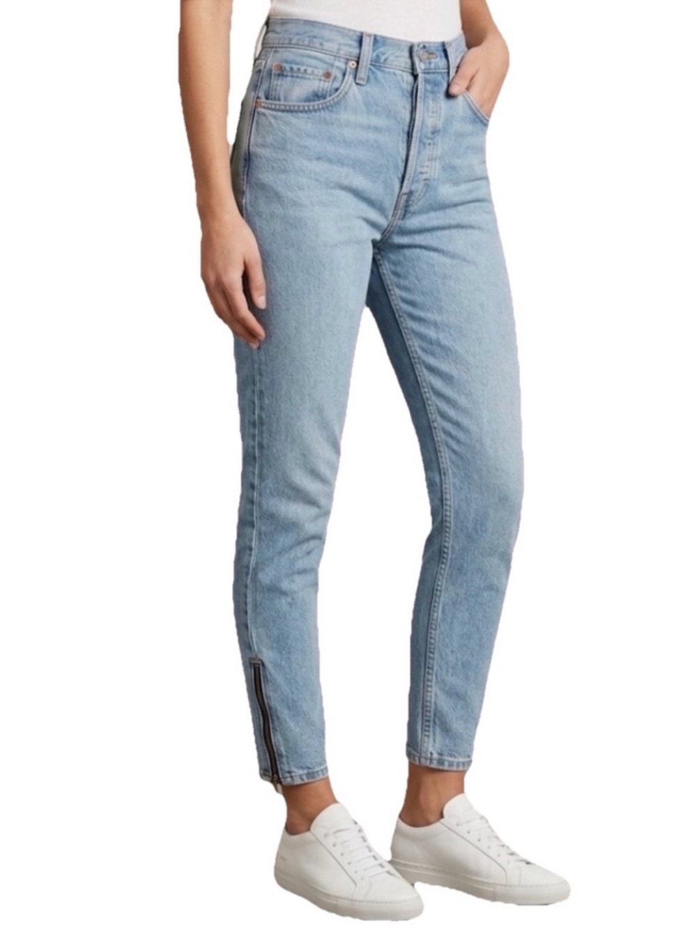 Re/Done Light Blue High-Rise Slim Jeans with Ankle Zip